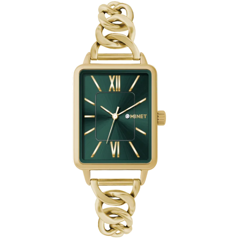 MINET Zlato-zelené dámské hodinky SIENA se zlatým ocelovým řemínkem MWL5441