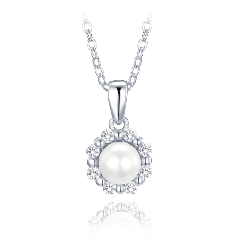 MINET Stříbrný náhrdelník s přírodní perlou a bílými zirkony