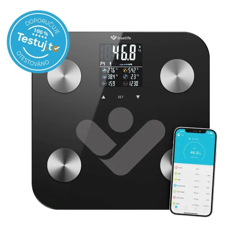 TrueLife FitScale W6 BT - Bioelektrická impedanční bluetooth váha - černá…