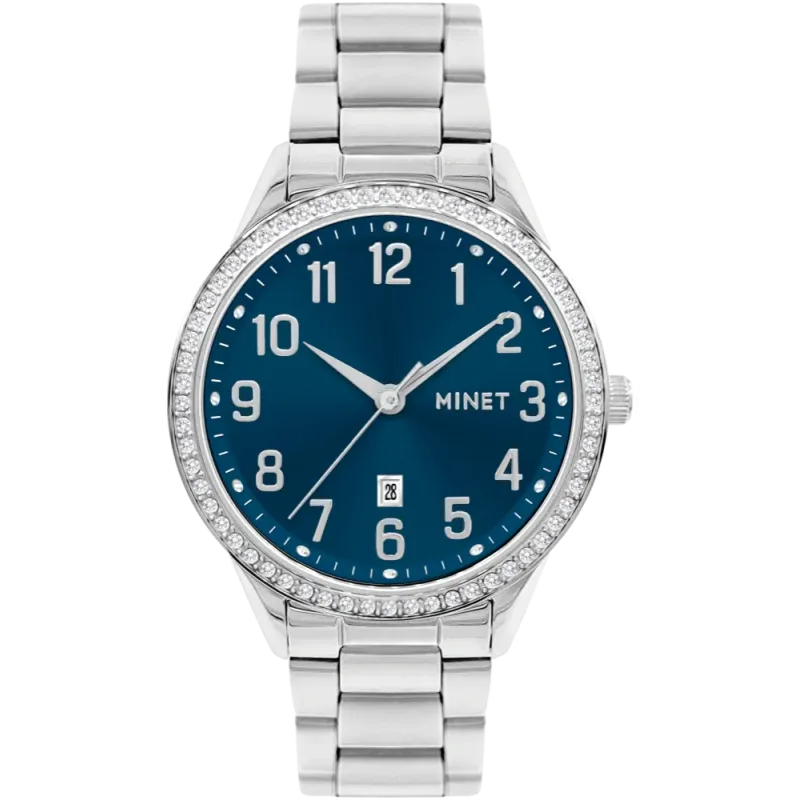 MINET Náramkové stříbrno-modré dámské hodinky Avenue s čísly MWL5314