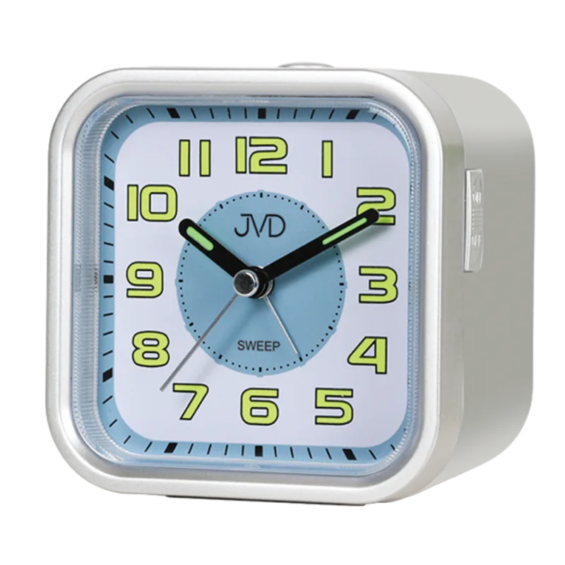 JVD Stříbrný tichý netikající ručkový budík s LED osvětlením JVD SRP9504.2