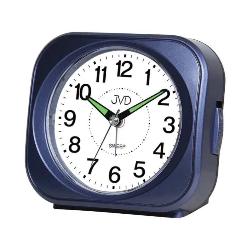 JVD Modrý tichý ručkový budík s LED osvětlením s plynulým chodem JVD SRP1604.1