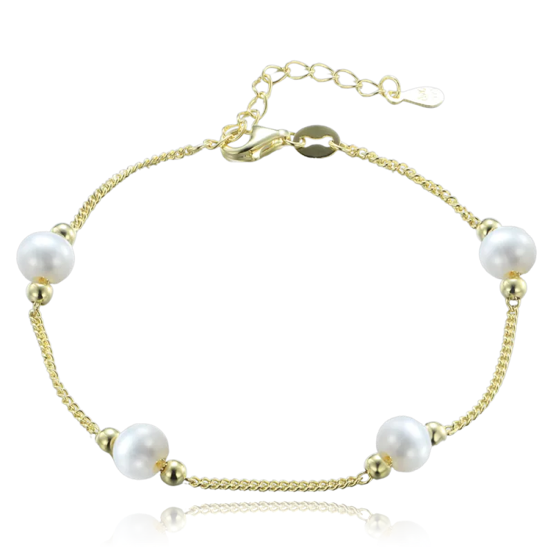 MINET Pozlacený stříbrný náramek s přírodními perlami JMAS7056GB16
