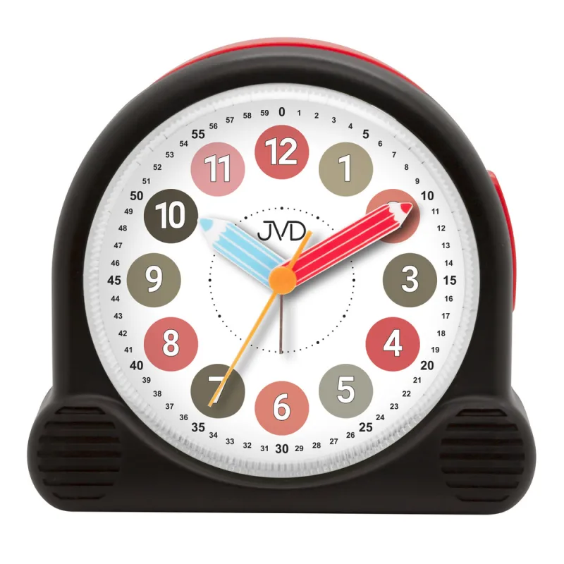 JVD Dětský černý analogový netikající tichý sweep budík JVD SRP160.3