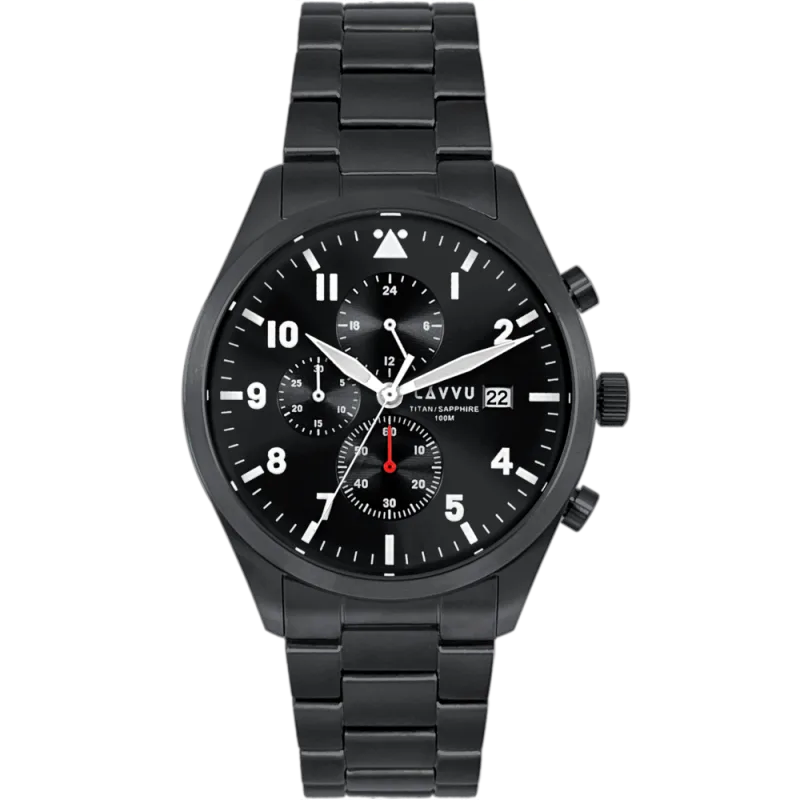 LAVVU Pánské titanové hodinky PILOT Chronograph Black 100M Sapphire LWM0292