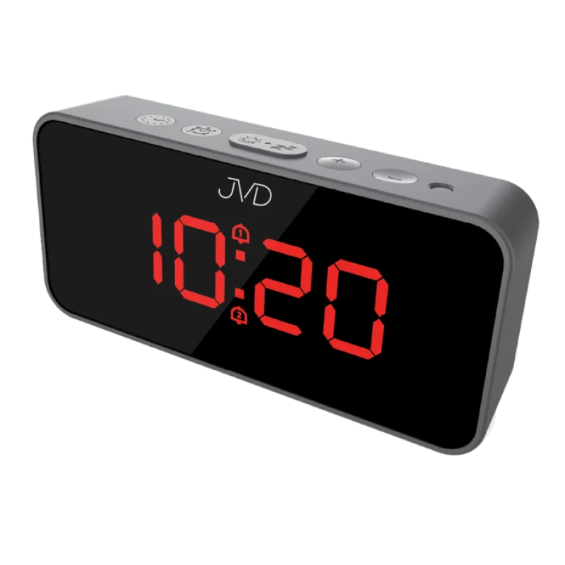 Digitální budík do sítě JVD SB3212.3 s teploměrem, USB nabíjením a světelným senzorem