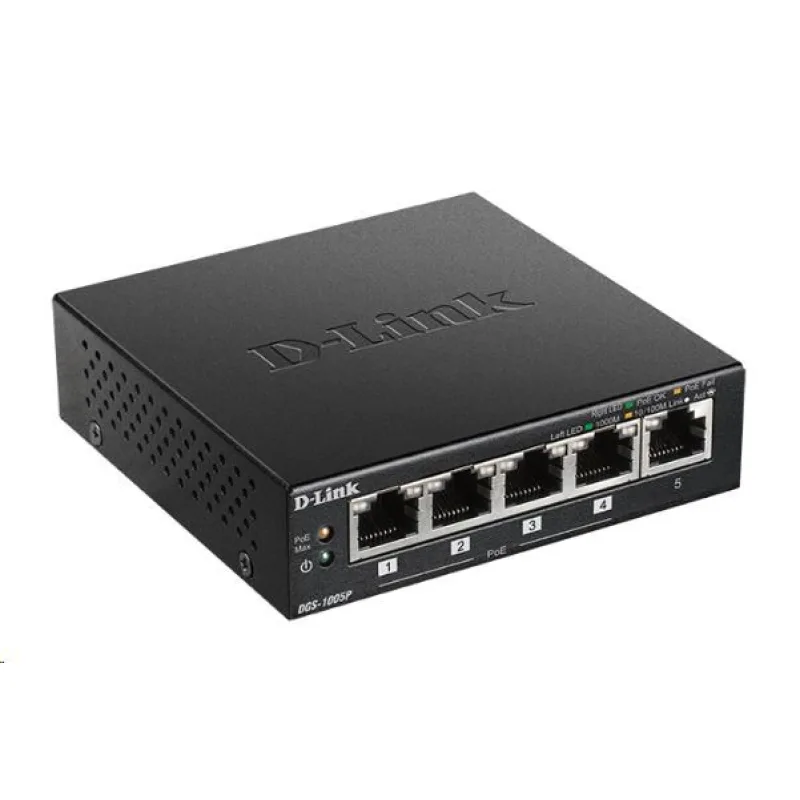 D-Link DGS-1005P 5-portový gigabitový stolový prepínač PoE+, 4 porty PoE…