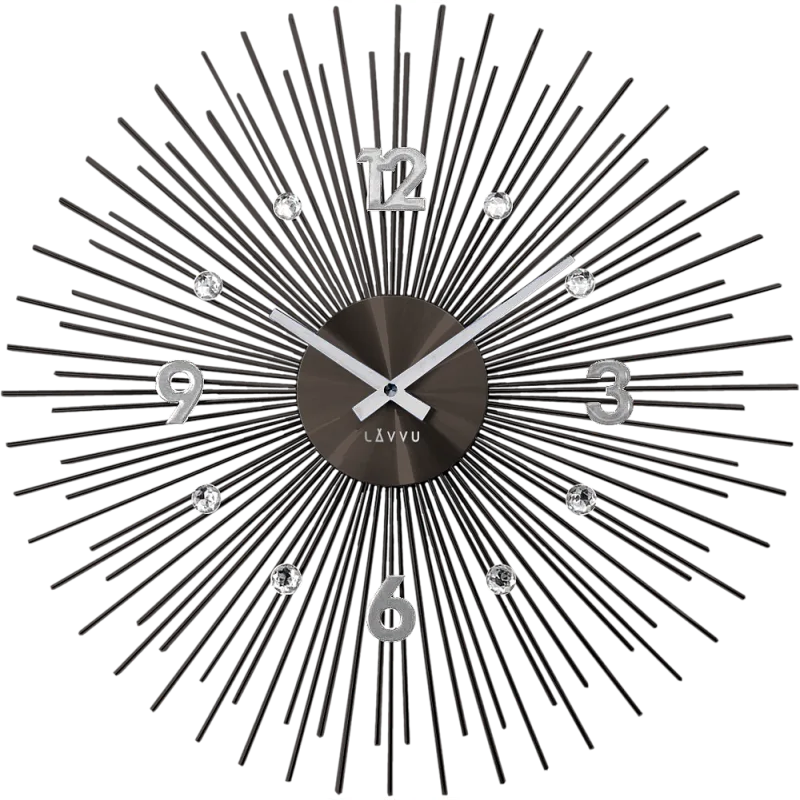Černé antracitové hodiny se stříbrnými detaily LAVVU CRYSTAL Lines LCT1143