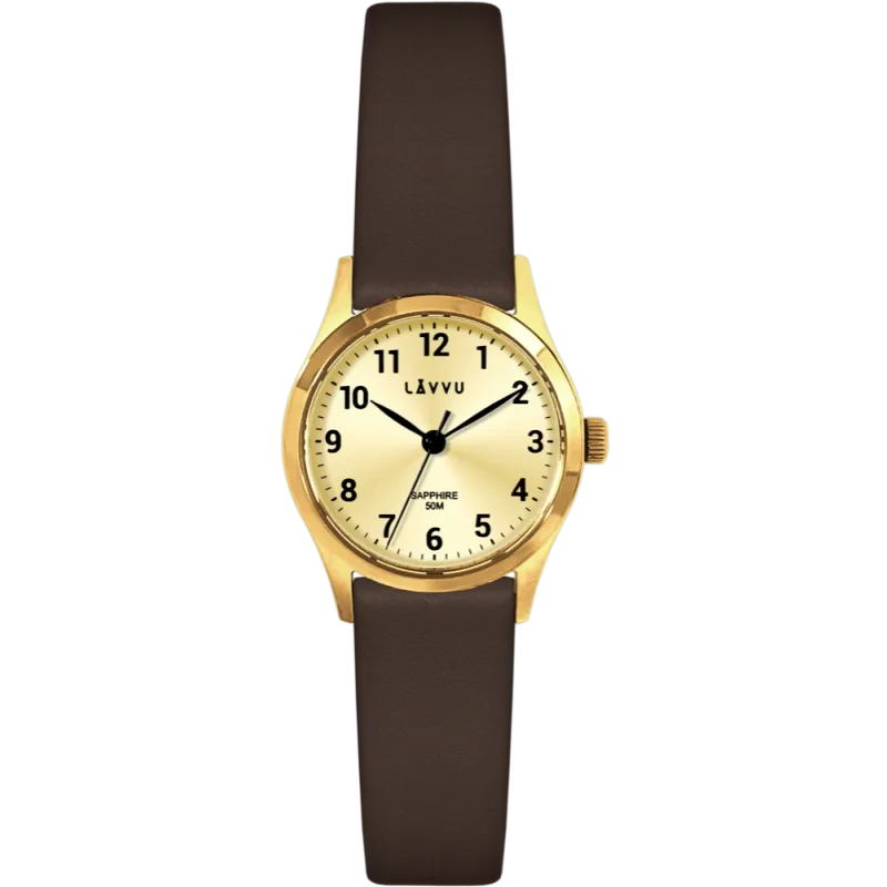 LAVVU Zlato-hnědé dámské hodinky SKIEN se safírovým sklíčkem LWL5073