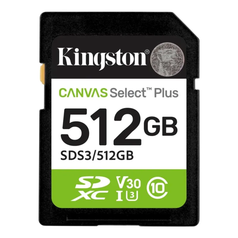 Kingston Canvas Select Plus/ SDXC/ 512GB/ UHS-I U3 / Class 10 SDS3/512GB
