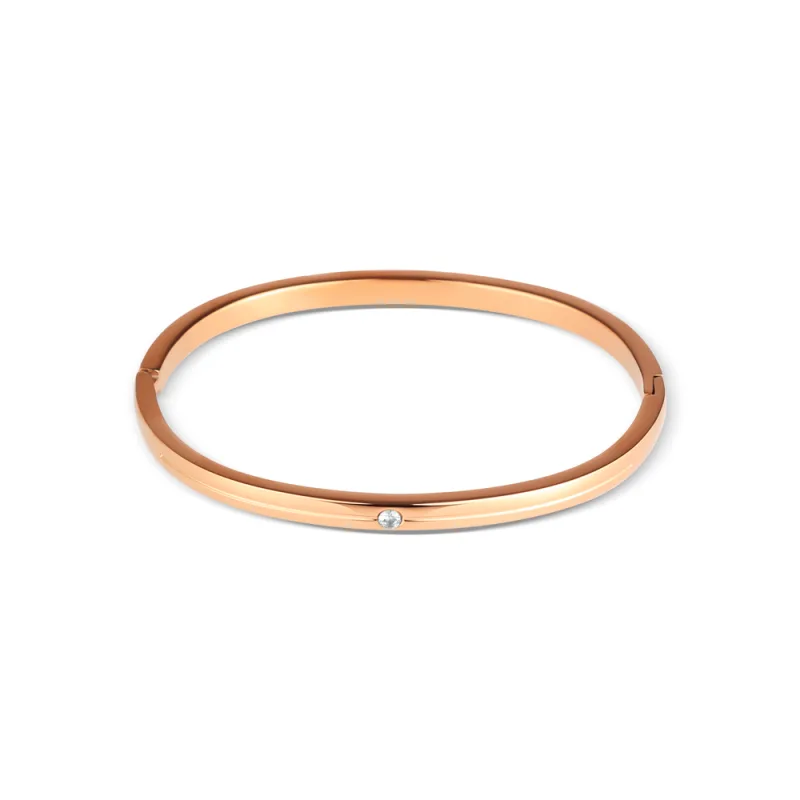 JVD Dámský ocelový rose gold pevný náramek se zirkony SSSB0095XI8RO00
