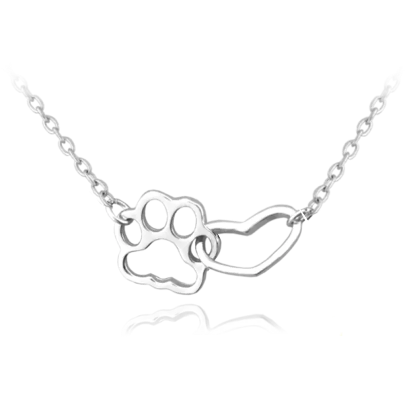 MINET Stříbrný náhrdelník TLAPKA se srdíčkem JMAN0246SN45