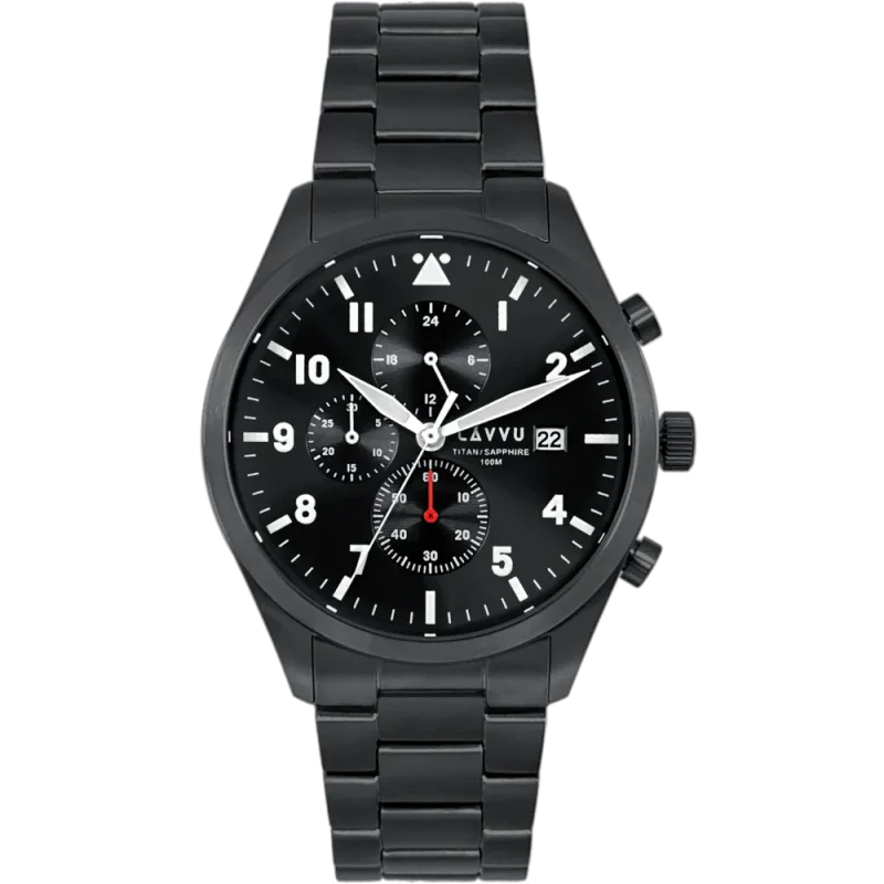 LAVVU Pánské titanové hodinky PILOT Chronograph Black 100M Sapphire LWM0292 černé