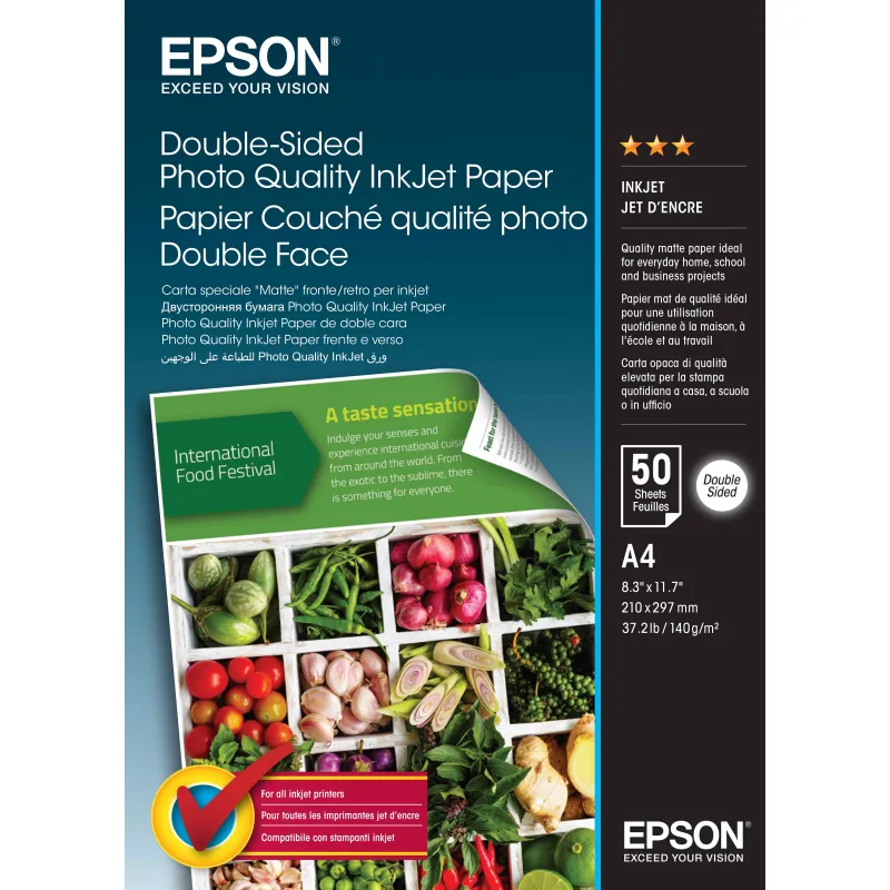 Double-Sided Photo Quality Inkjet Paper, A4, 50 sheets C13S400059