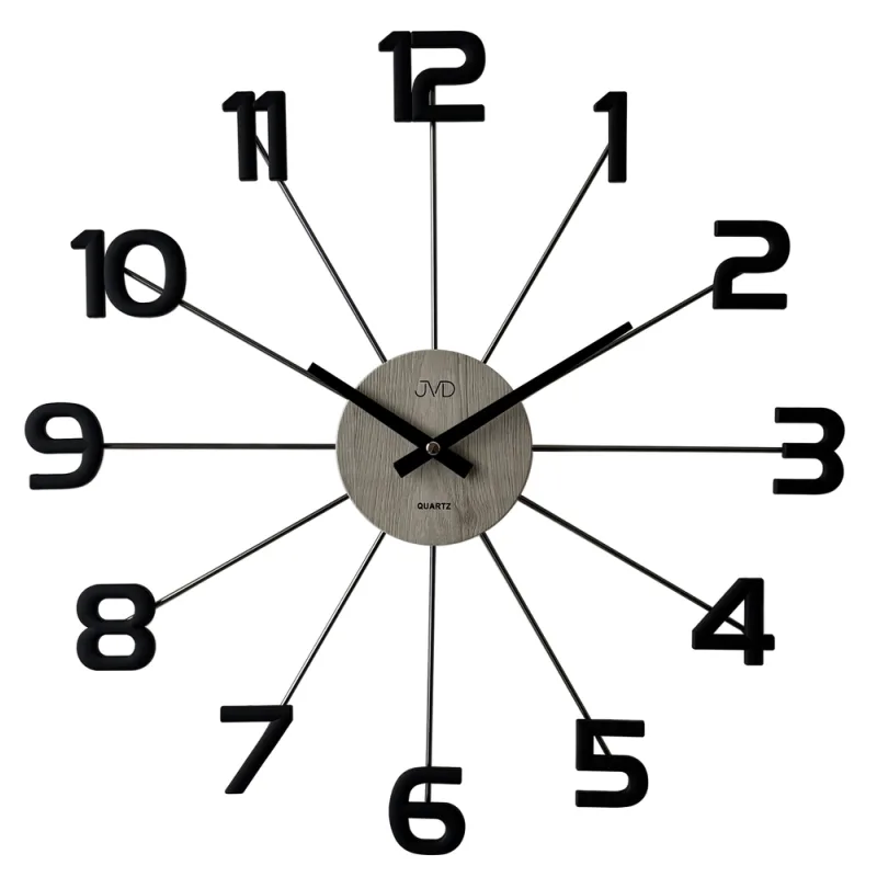JVD Designové kovové černé paprskovité nástěnné hodiny JVD HT118.2