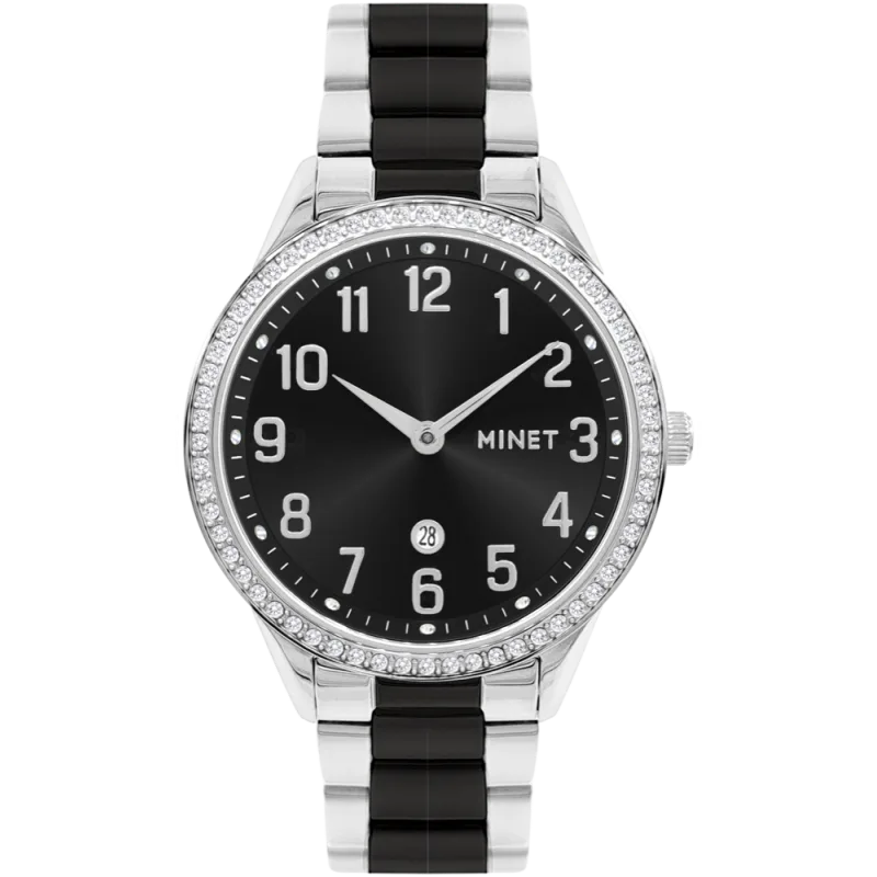 MINET Stříbrno - černé dámské hodinky AVENUE s čísly MWL5301