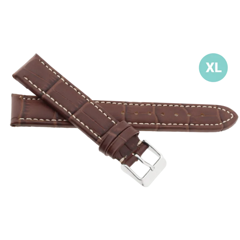 JVD Unisex hnědý kožený prošívaný řemínek na hodinky R14502/20XL