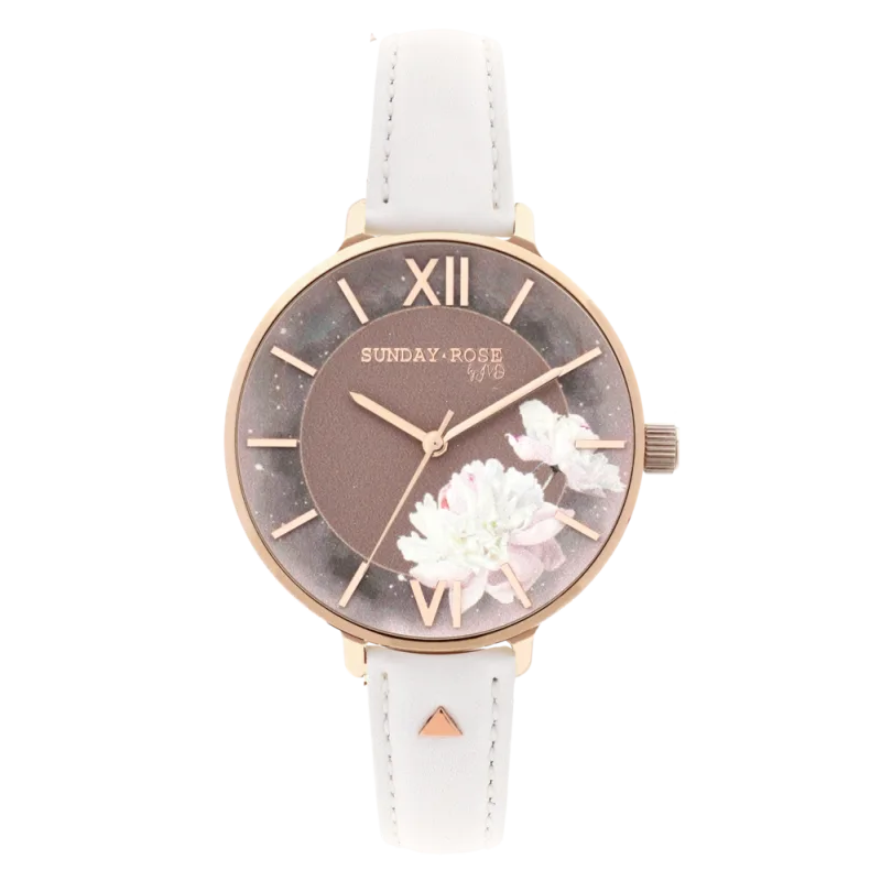 JVD Dámské elegantní náramkové hodinky SUNDAY ROSE Enchanted Rosy Sunset Leather SUN-E04