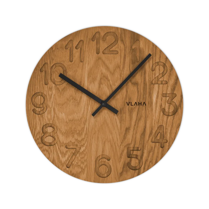 VLAHA Designové dřevěné hodiny OAK vyrobené v Čechách s černými ručkami ⌀34cm VCT1125