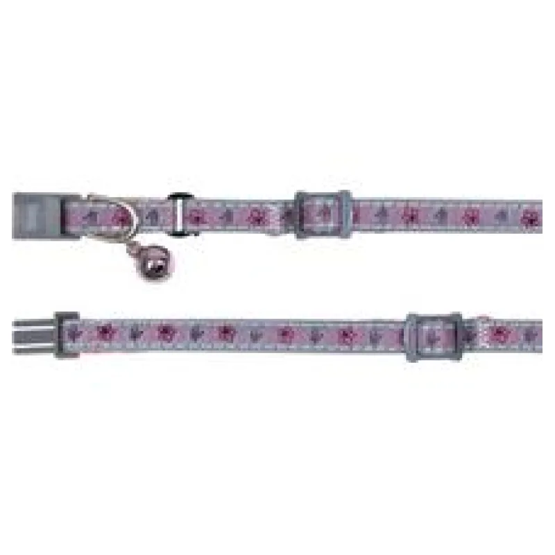 Reflexní obojek pro koťata s rolničkou, šedo/růžový s kytičkami 1 ks