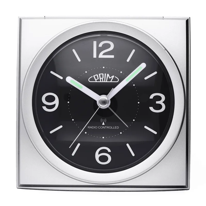 MPM Rádiem řízený budík s plynulým chodem C01P.3797 - stříbrnočerný - II. quality C01P.3797.7090.IA