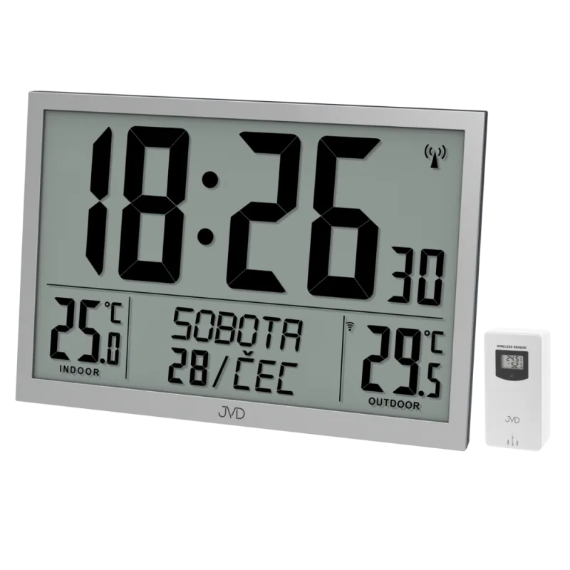 JVD Obrovské velké digitální stříbrné rádiem řízené XL hodiny JVD RB9412.2