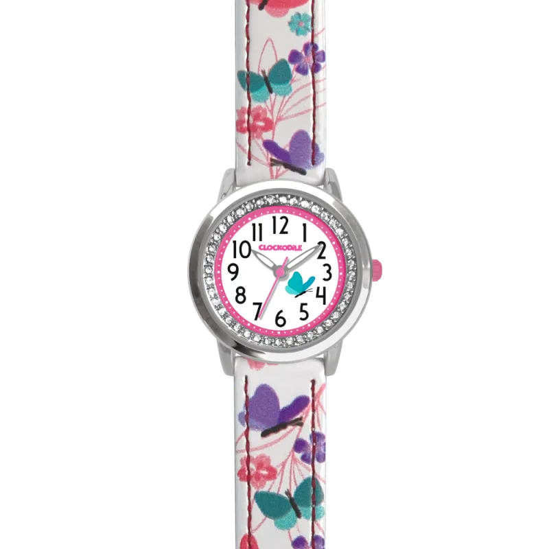 CLOCKODILE Bílé barevné dívčí dětské hodinky MOTÝL CWG5150
