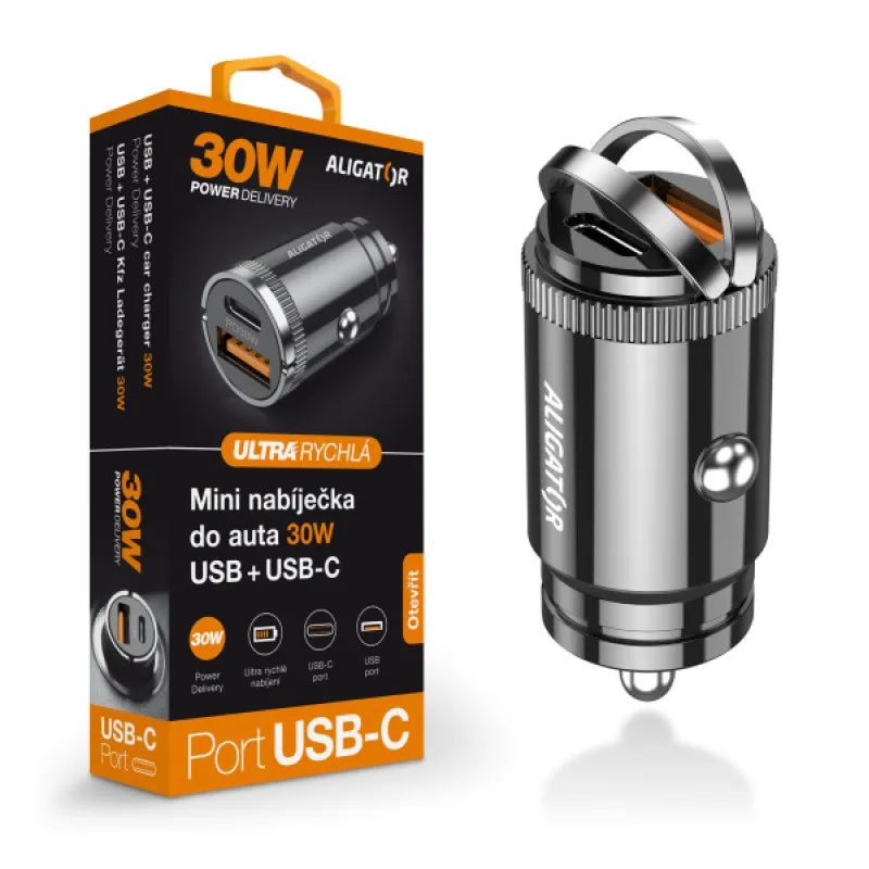Aligator mini nabíjačka do auta Power Delivery 30W, USB-C + USB-A CHPD0006