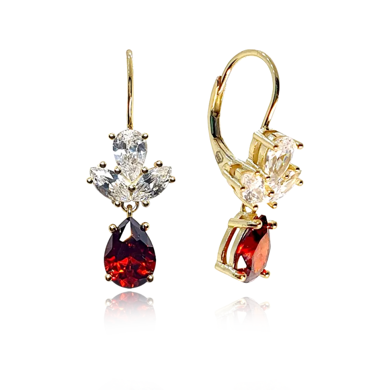 MINET Pozlacený luxusní stříbrné náušnice s velkými červenými zirkony JMAS0178GE00 SKLAD