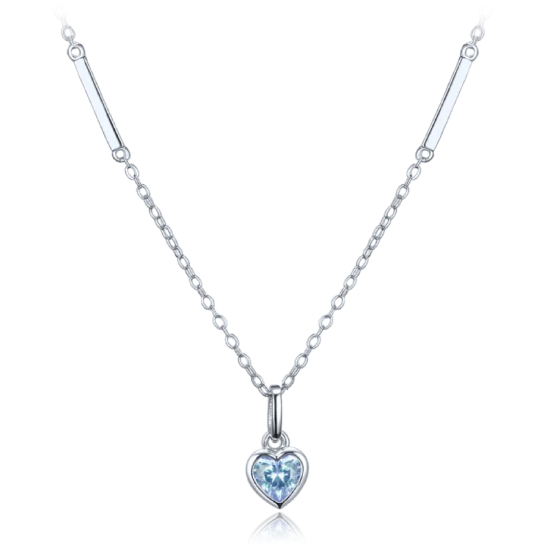 MINET Decentní stříbrný náhrdelník srdce se světle modrým zirkonem