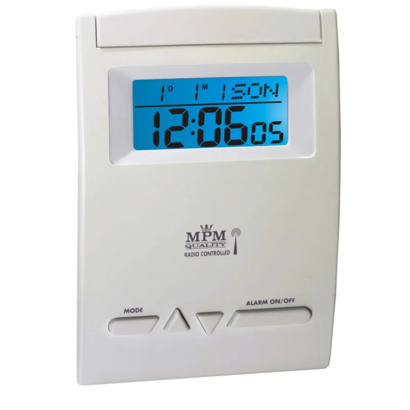 MPM Bílý digitální rádiem řízený budík s LED podsvíceným displejem C02.2765 EL