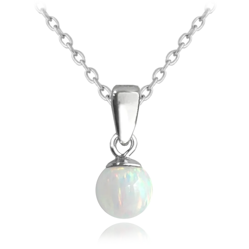 MINET Stříbrný náhrdelník KULIČKA s bílým opálkem JMAS0151WN45