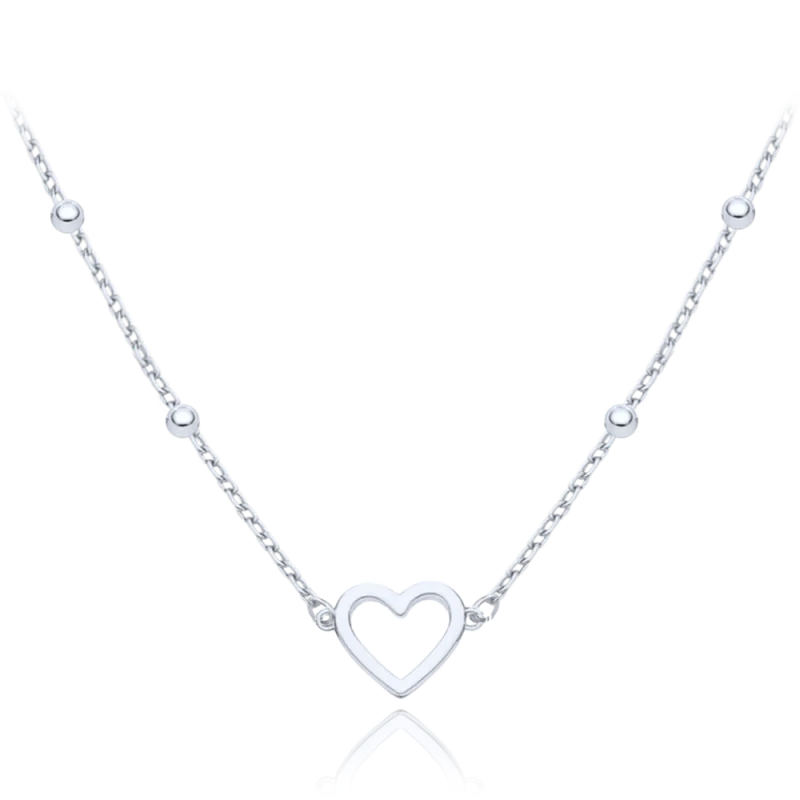 MINET Zlatý náhrdelník z bílého zlata se srdcem a kuličkami Au 585/1000 1,60g JMG0183WSN47