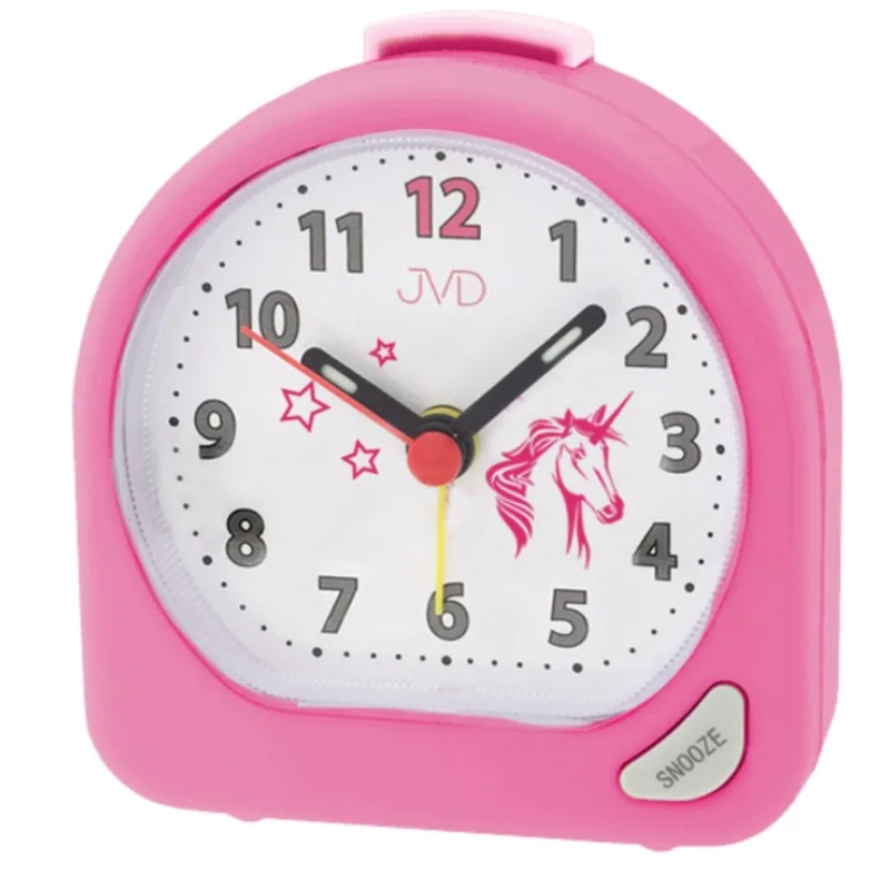 JVD Dětský růžový ručkový budík JVD SR672.7 s jednorožcem