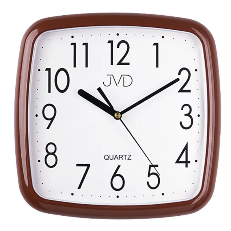 Hnědé dětské hranaté čitelné nástěnné netikající tiché hodiny JVD HP615.9