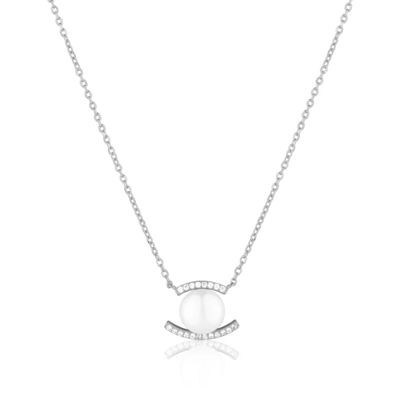 JVD Dámský stříbrný náhrdelník se zirkony a perlou SVLN0820SD2P100