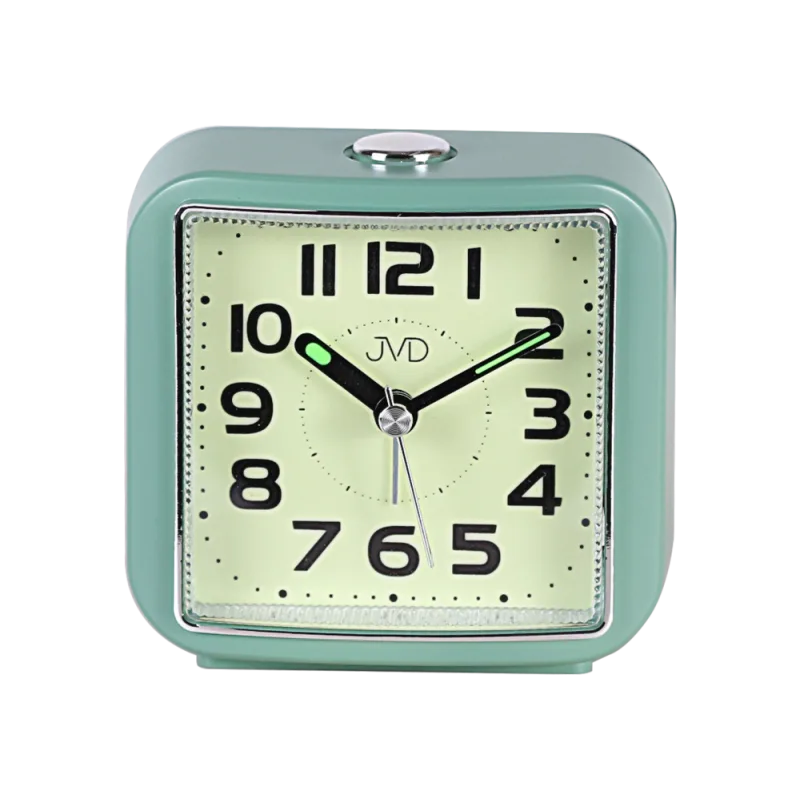 JVD Ručkový zelený analogový netikající tichý budík JVD SRP8204.2 s luminiscenčním displejem