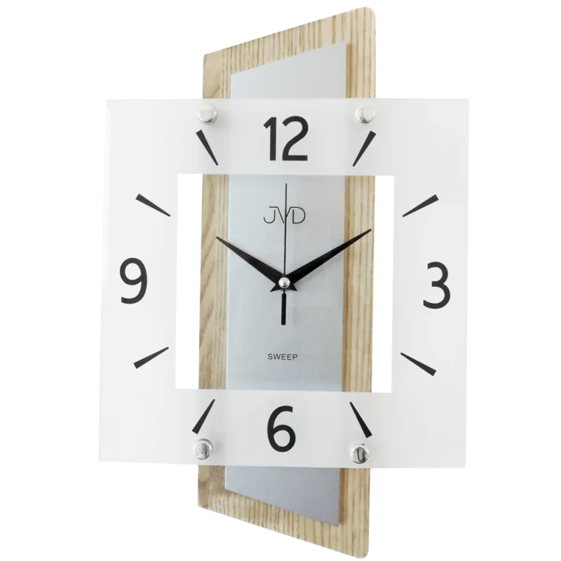 JVD Nástěnné moderní skleněné dřevěné netikající tiché hodiny JVD NS17012/78