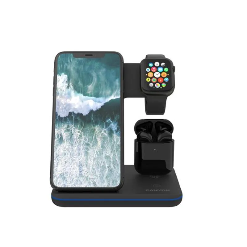 Canyon WS-302, 3v1, bezdrôtová Qi nabíjacia stanica pre 3 zariadenia…