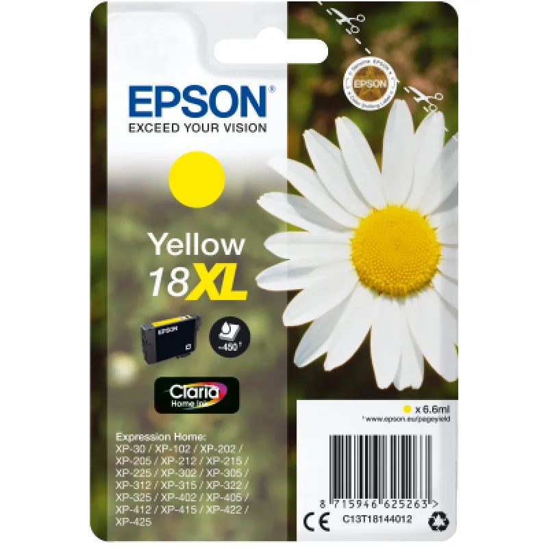 Epson Singlepack Yellow 18XL Claria Home Ink C13T18144012