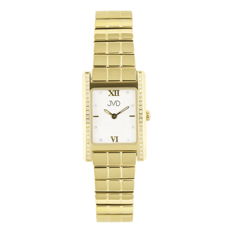JVD Dámské hranaté zlacené elegantní šperkové hodinky JVD JG1041.2