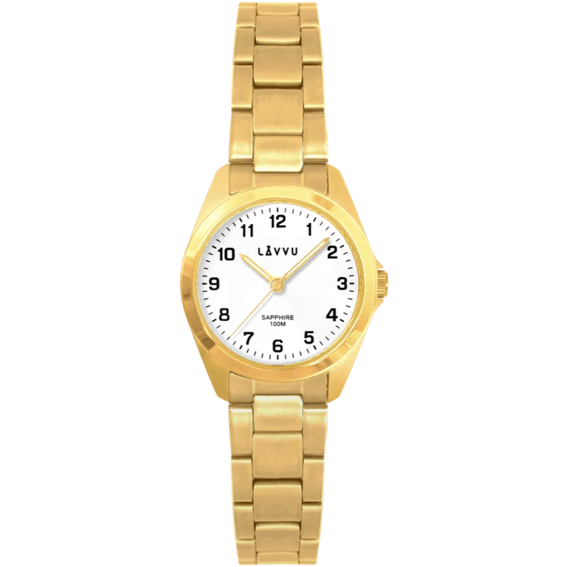LAVVU Zlaté náramkové dámské titanové hodinky EINA s vodotěsností 100M a safírovým sklem LWL5051