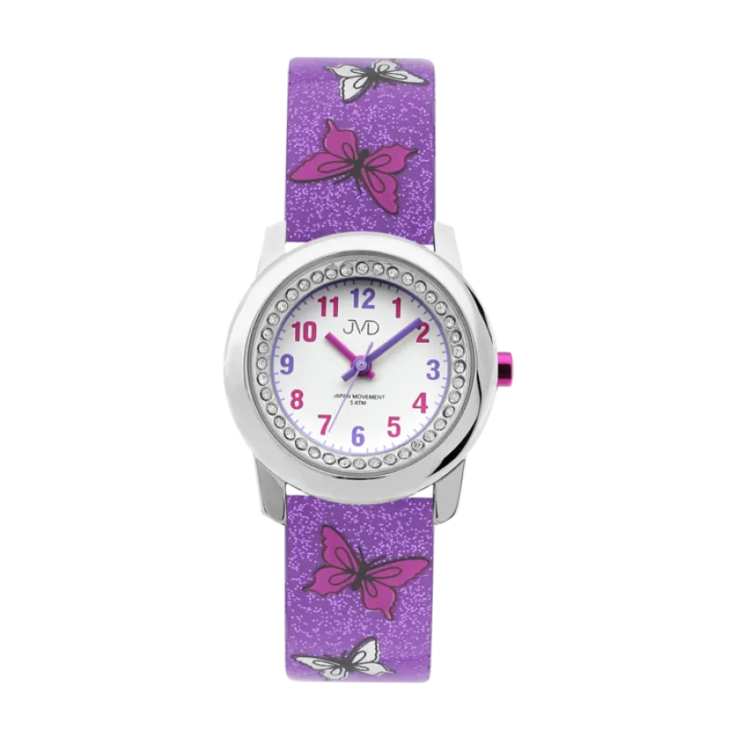 Dívčí dětské fialkové hodinky JVD basic J7142.4 s motivem motýlka