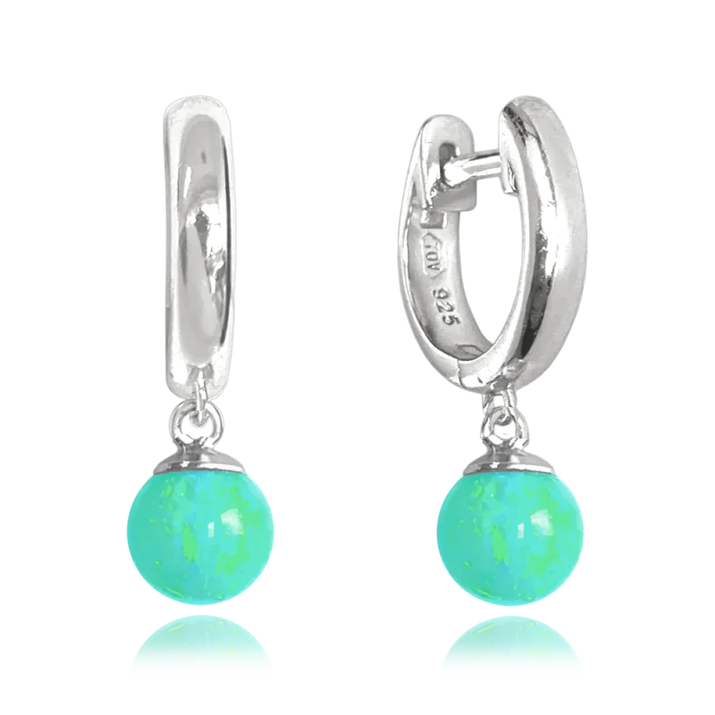 MINET Stříbrné náušnice se zelenými opálky