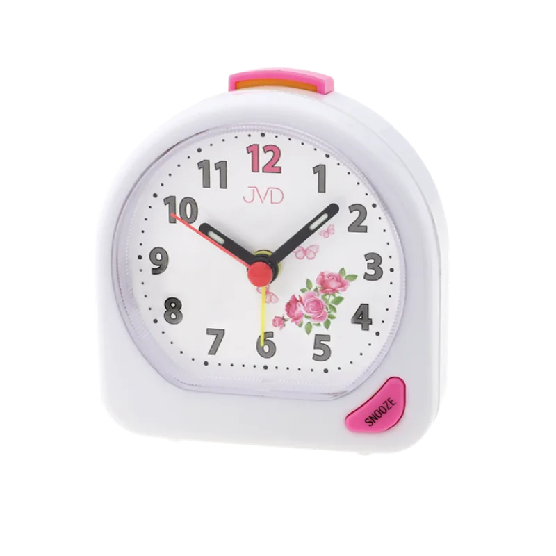 Dětský bílý ručkový budík JVD SR672.1 s růžovými doplňky
