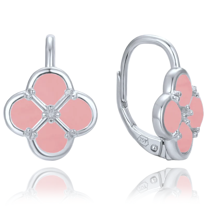 MINET Stříbrné náušnice čtyřlístky s jadeitem JMAS7058RE00