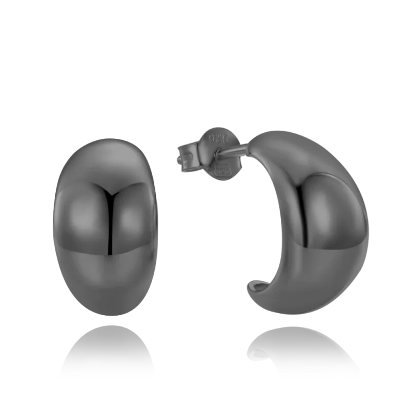 MINET Moderní černé stříbrné náušnice zahnuté kapky