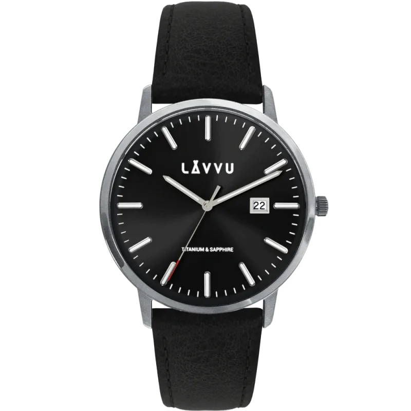 LAVVU Černé pánské náramkové hodinky se safírovým sklem Copenhagen Titanium Black LWM0263