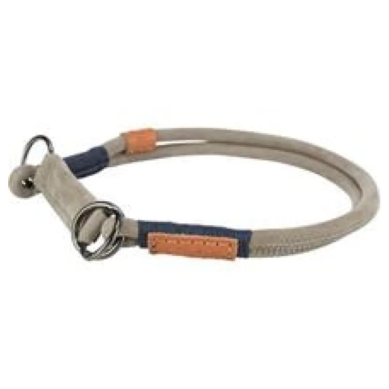 BE NORDIC kulatý polostahovací kožený obojek, šedá S-M: 40 cm/8 mm