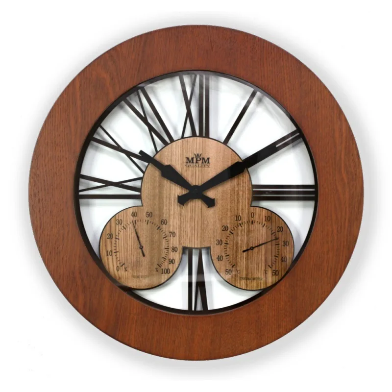 MPM nástěnné dřevěné kulaté hodiny MPM E07.3664